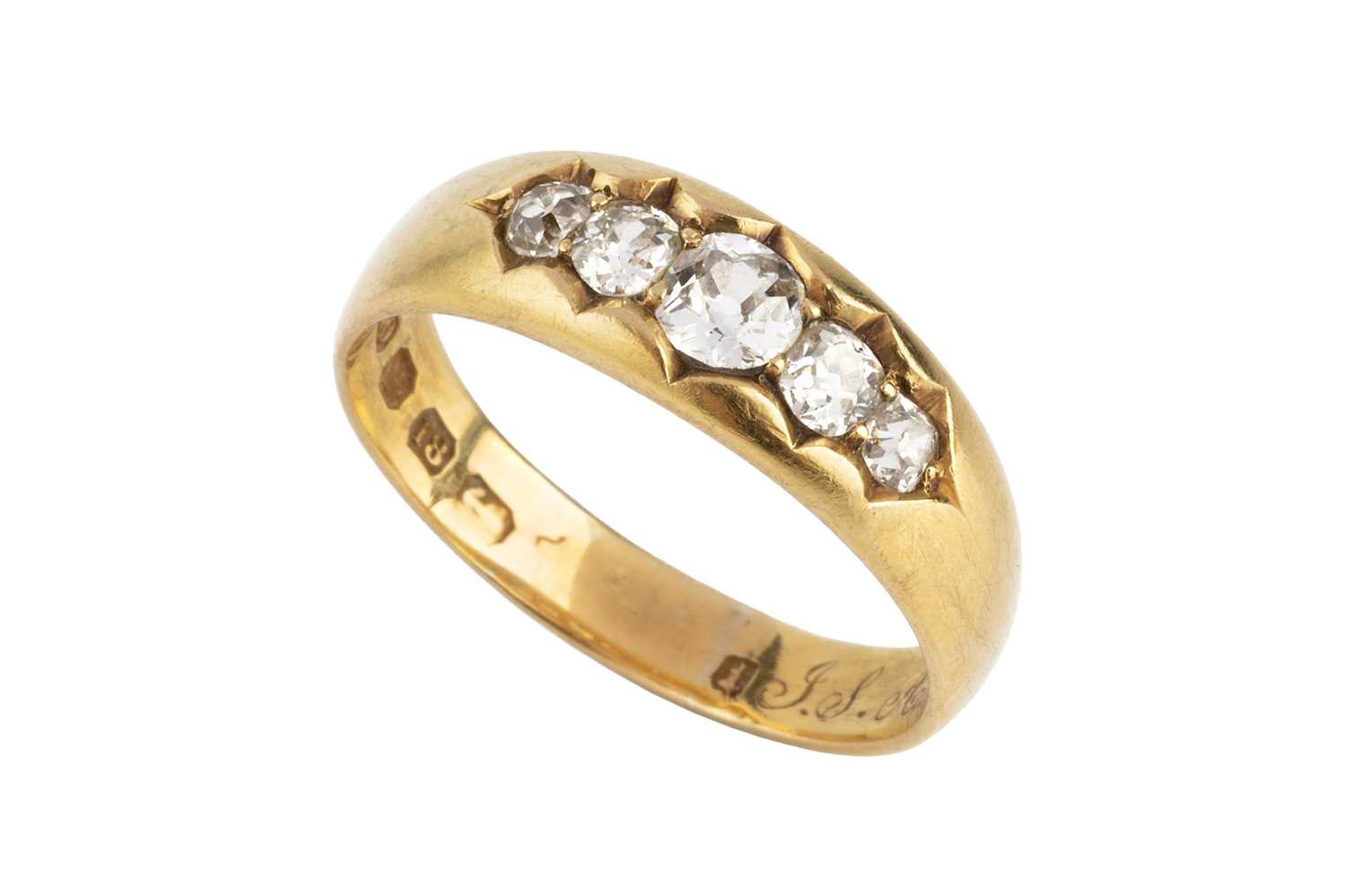 Lot 12 - A late Victorian diamond five stone ring, the...