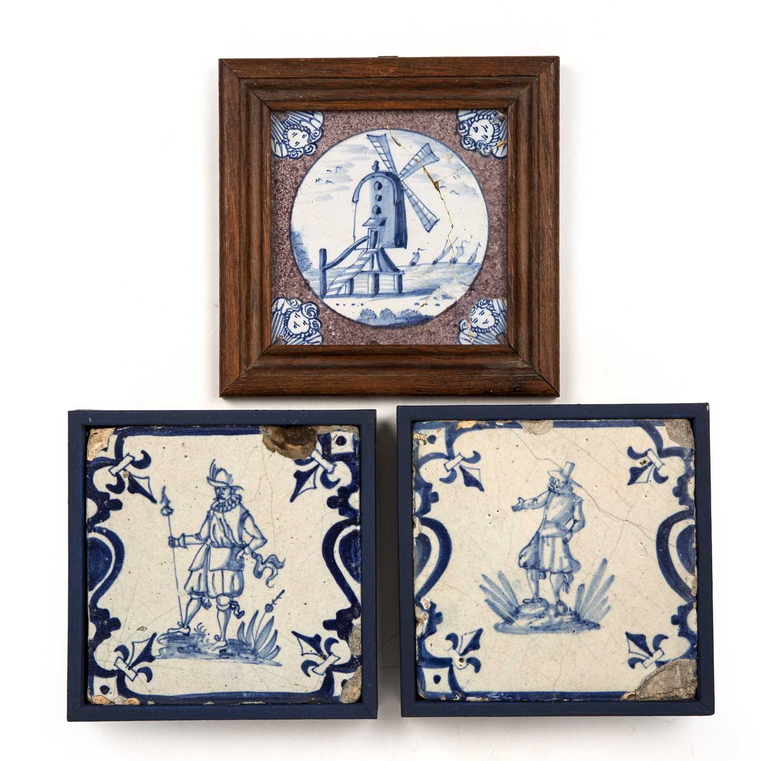 Lot 81 - An 18th century Lambeth Delft tile with angel...