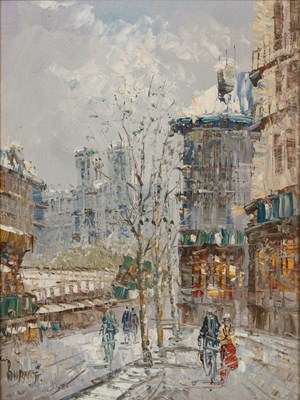 Lot 361 - Catherine C Burnett (1877-1950), a View of Notre Damn from a Parisian street