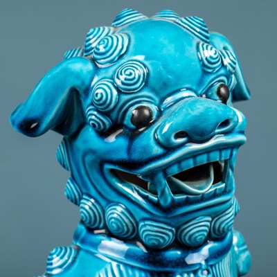 Lot 67 - A 20th century blue glazed Dog of Fo as a lamp