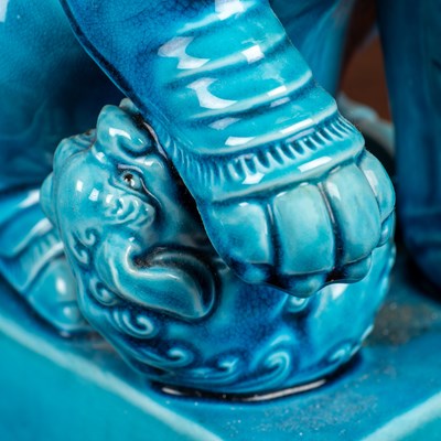 Lot 67 - A 20th century blue glazed Dog of Fo as a lamp