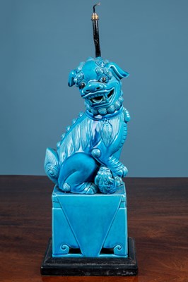 Lot 67 - A 20th century blue glazed Dog of Fo as a lamp