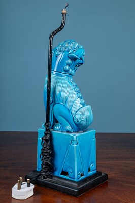 Lot 67 - A 20th century blue glazed Dog of Fo as a lamp