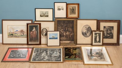 Lot 92 - A collection of pictures to include watercolours, prints and a reverse glass painting