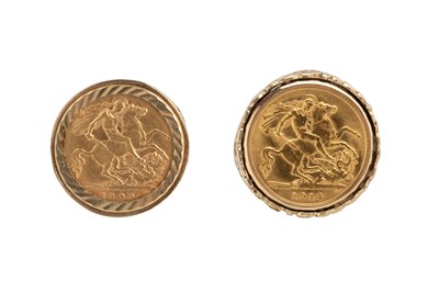 Lot 219 - Two half sovereign rings, the first with a...