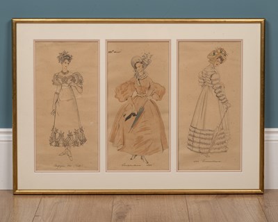 Lot 694 - Three watercolour fashion designs