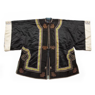 Lot 361 - Black ground long silk jacket Chinese, early...