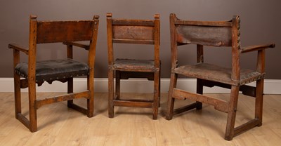 Lot 266 - Five similar 17th century fruitwood Spanish chairs