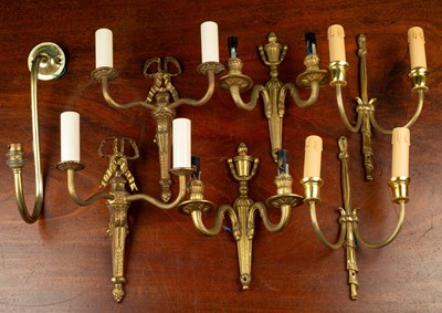 Lot 356 - Three pairs of brass two-light wall brackets