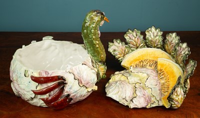 Lot 396 - A tin glazed pottery tureen modelled as a turkey