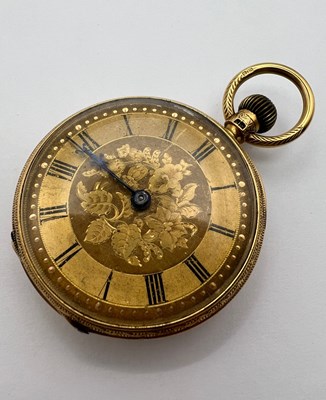 Lot 241 - An 18ct gold open face fob watch, the floral...