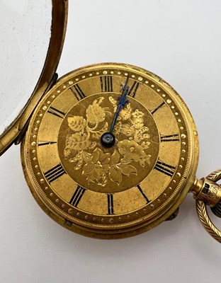 Lot 241 - An 18ct gold open face fob watch, the floral...