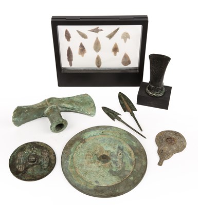 Lot 169 - A group of objects to include two bronze axe...