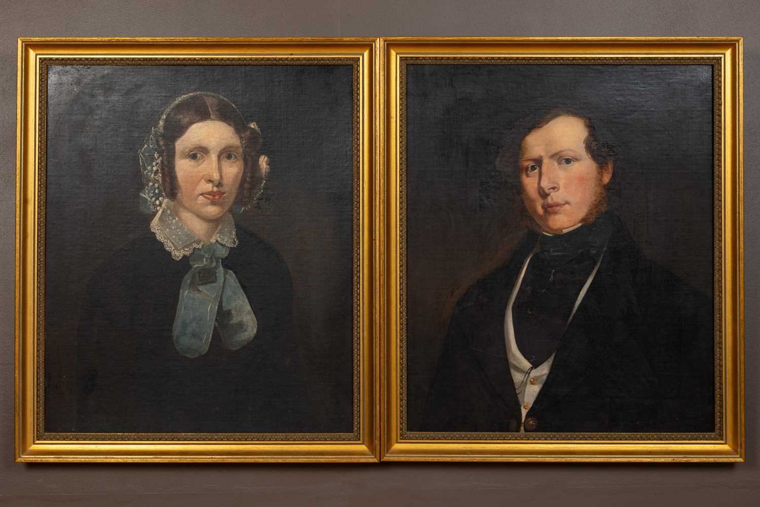 Lot 37 - A pair of 19th century school portraits depicting a gentleman and his wife