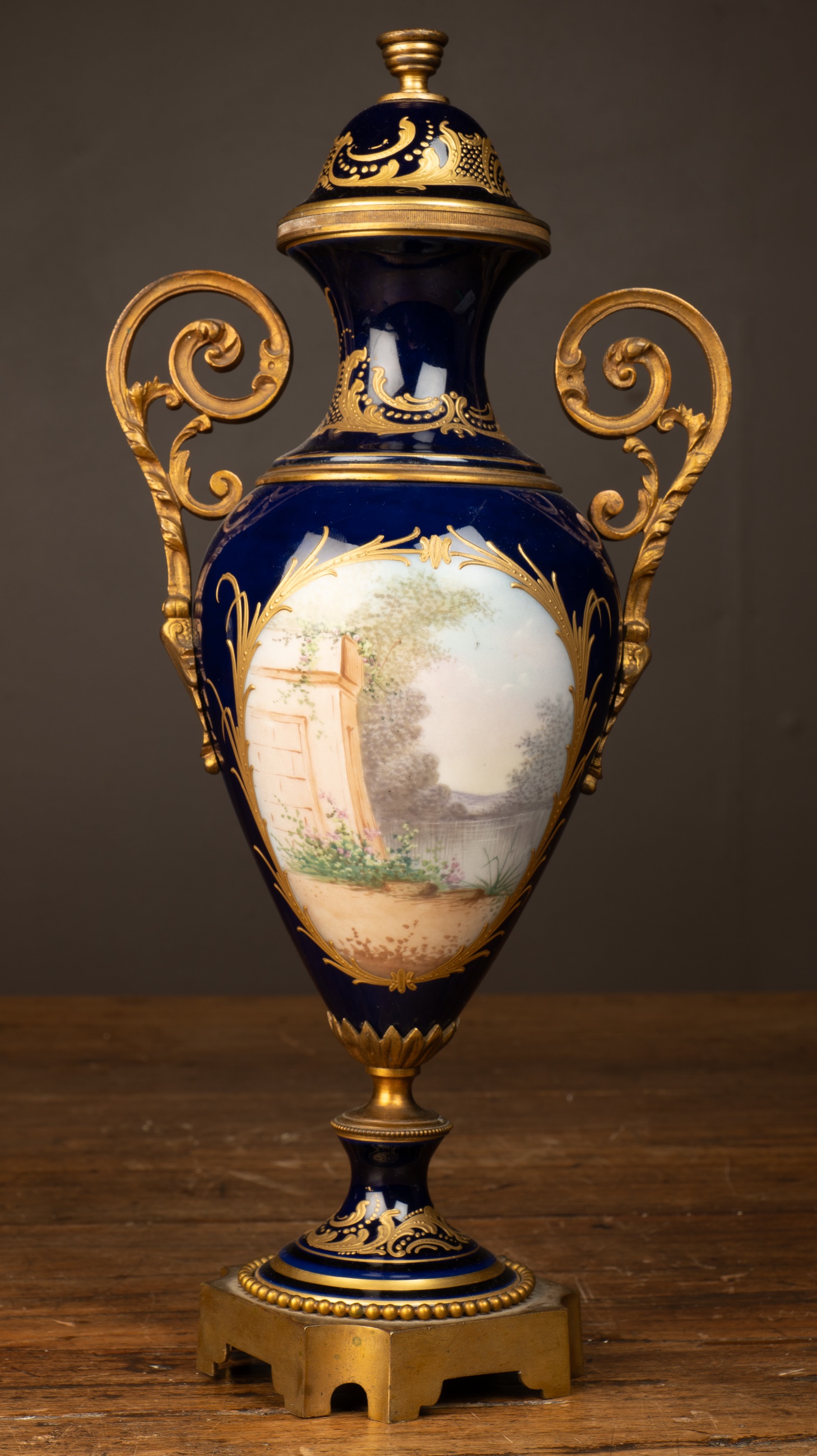 Lot 224 - A Sevres porcelain pedestal vase