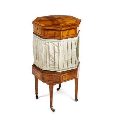 Lot 203 - A 19th century satinwood octagonal sewing...