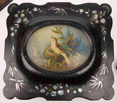 Lot 102 - An early Victorian Papier mache sewing box...