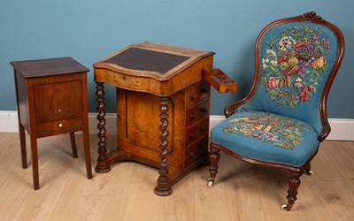 Lot 470 - A Victorian walnut Davenport desk together with a Victorian walnut chair and a small pot cupboard