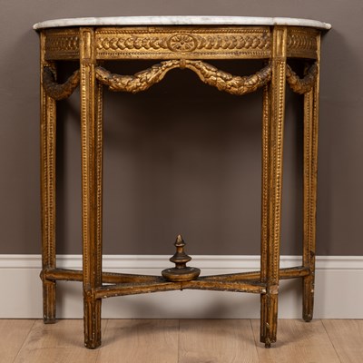 Lot 51 - A 19th century Continental gilt carved, wooden, gesso moulded, console table with a marble top