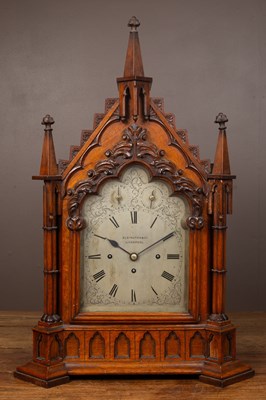 Lot 432 - A substantial 19th century oak Gothic style bracket clock by Elkington & Co