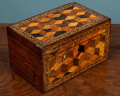 Lot 456 - A 19th century Tunbridge ware tea caddy