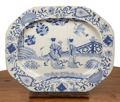 Lot 281 - Blue transfer oval charger 19th Century, with...