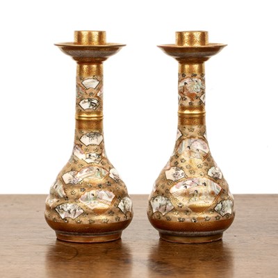 Lot 216 - Pair of small Kutani candleholders Japanese...