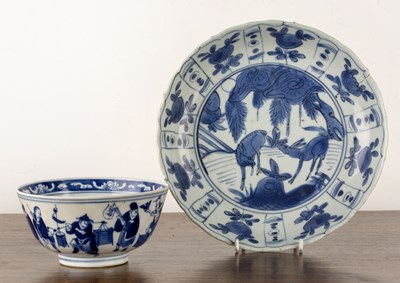 Lot 9 - Blue and white Kraak decorated shallow dish...