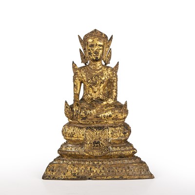 Lot 190 - A 19th century Thailand gilded metal Buddha,...