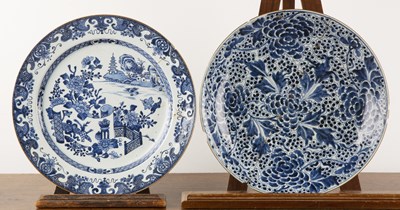 Lot 16 - Two blue and white porcelain chargers Chinese,...