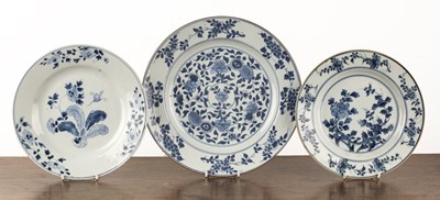 Lot 15 - Three blue and white porcelain plates Chinese,...