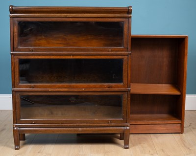 Lot 476 - A Globe Wernicke stacking bookcase together with a Herbert E Gibbs teak open bookcase