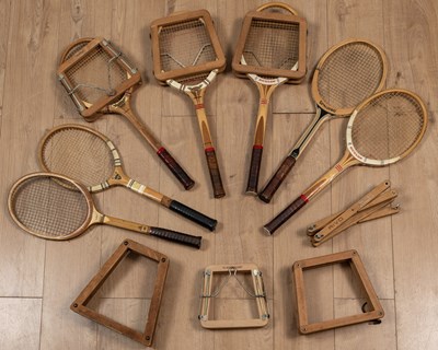 Lot 481 - Seven wood framed tennis rackets