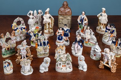 Lot 384 - A collection of various Staffordshire together with a stoneware bottle by Oldfield & Co