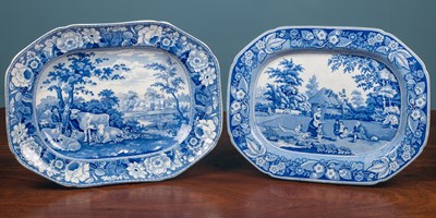 Lot 122 - Two 19th century blue and white transfer-printed meat plates