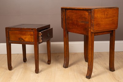Lot 91 - An oak table with drop leaves together with a Chinese hardwood table