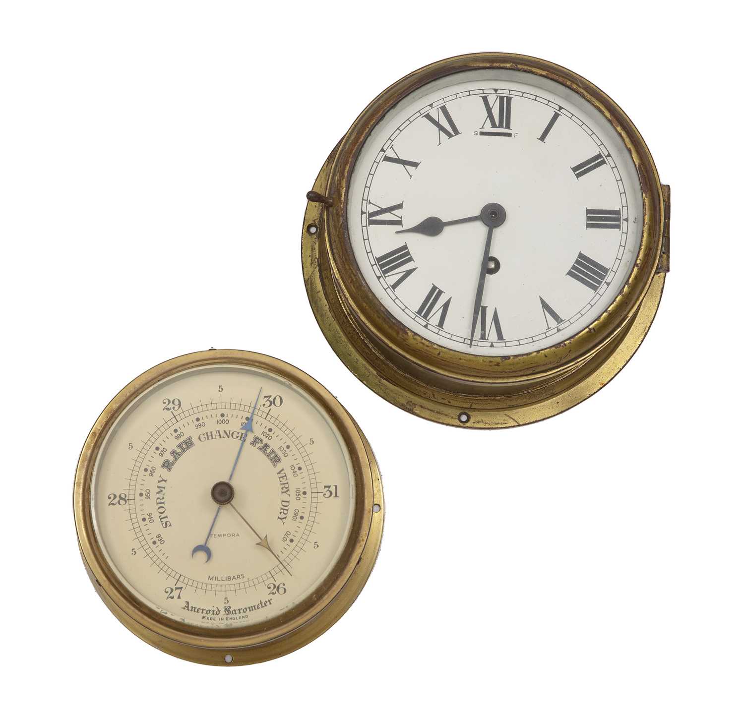 Lot 210 - A ships clock with an enamelled dial with...