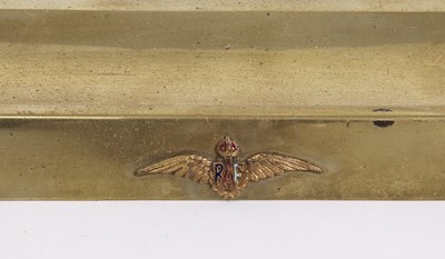 Lot 211 - A brass and glass desk ink stand with an RAF...