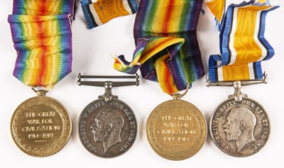 Lot 199 - A WWI Victory medal and War medal awarded to...