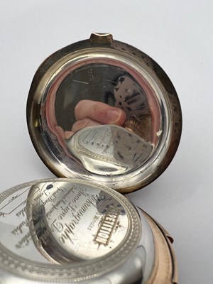 Lot 232 - A bi-colour hunter chronograph pocket watch,...