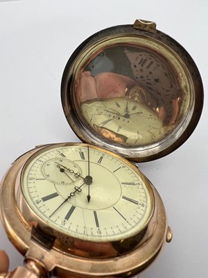 Lot 232 - A bi-colour hunter chronograph pocket watch,...