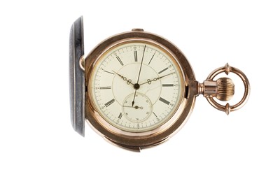 Lot 232 - A bi-colour hunter chronograph pocket watch,...