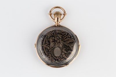 Lot 232 - A bi-colour hunter chronograph pocket watch,...