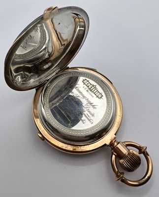 Lot 232 - A bi-colour hunter chronograph pocket watch,...