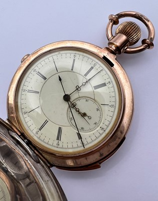 Lot 232 - A bi-colour hunter chronograph pocket watch,...