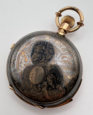 Lot 232 - A bi-colour hunter chronograph pocket watch,...