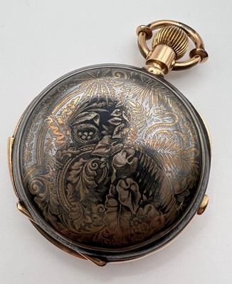 Lot 232 - A bi-colour hunter chronograph pocket watch,...