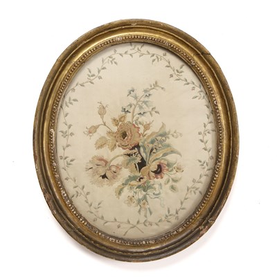 Lot 222 - A late 18th-century silk embroidered oval panel