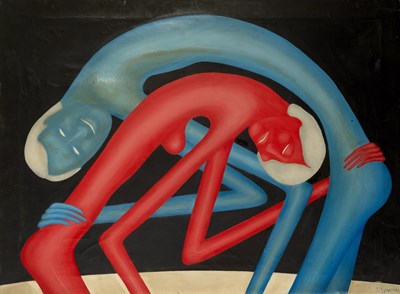 Lot 117 - J. Jeguy (20th Century) Two surrealist oil...