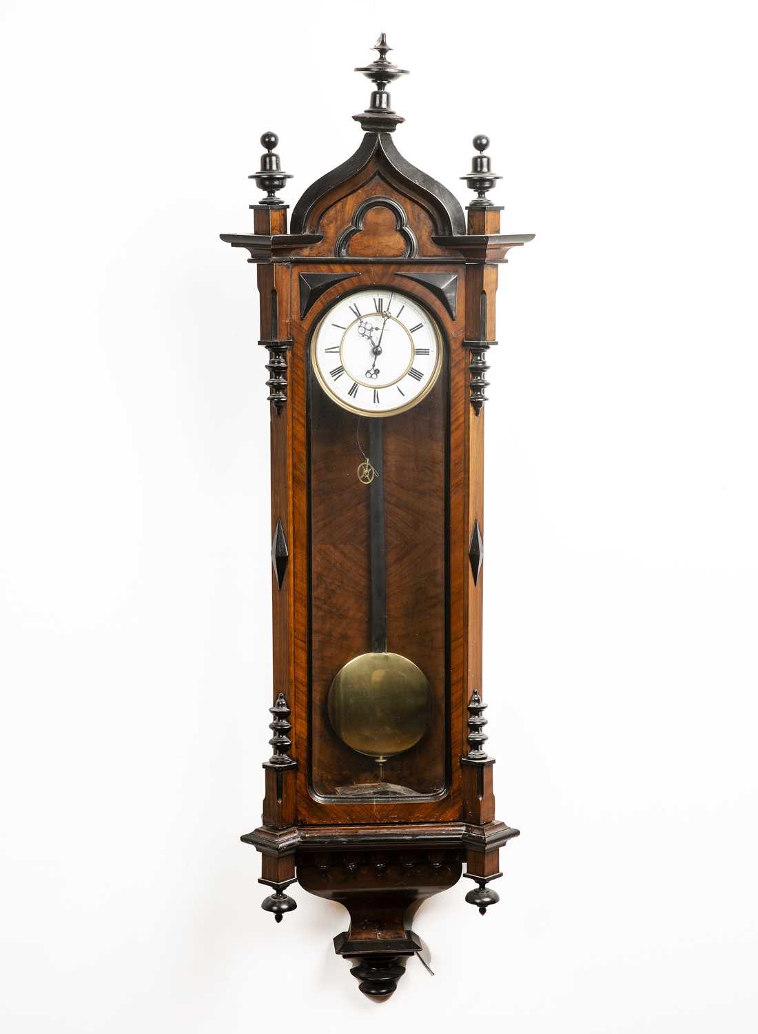 Lot 73 - Vienna regulator wall clock in a walnut Gothic...